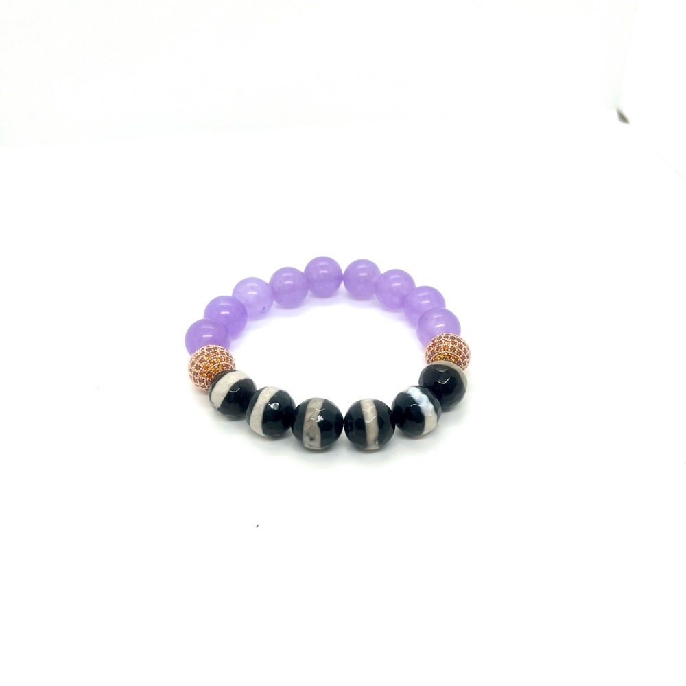 Purple jade cubic zirconia Tibetan bracelet. 12 mm